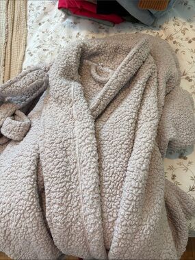 Cozy Shawl Collar Teddy Jacket in Light Taupe Pottery Barn